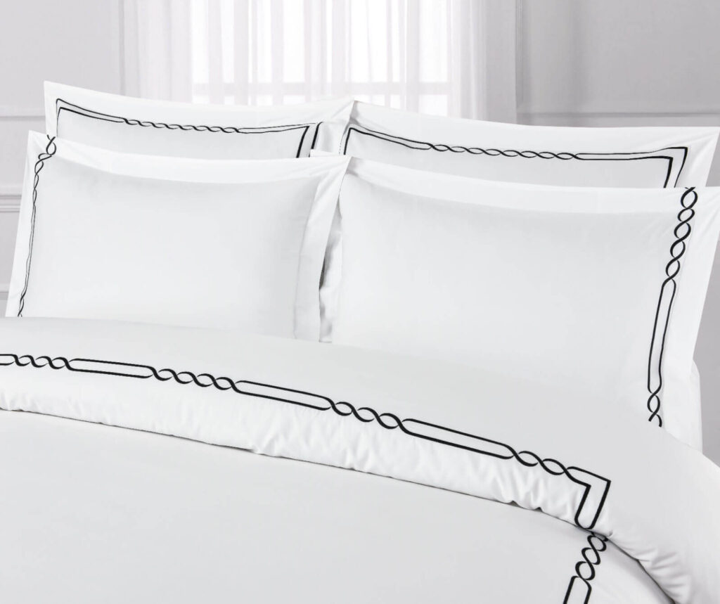 FITTED SHEET (SET) STYLE-1 WHITE WITH BLACK EMBROIDERY