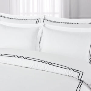 FITTED SHEET (SET) STYLE-1 WHITE WITH BLACK EMBROIDERY