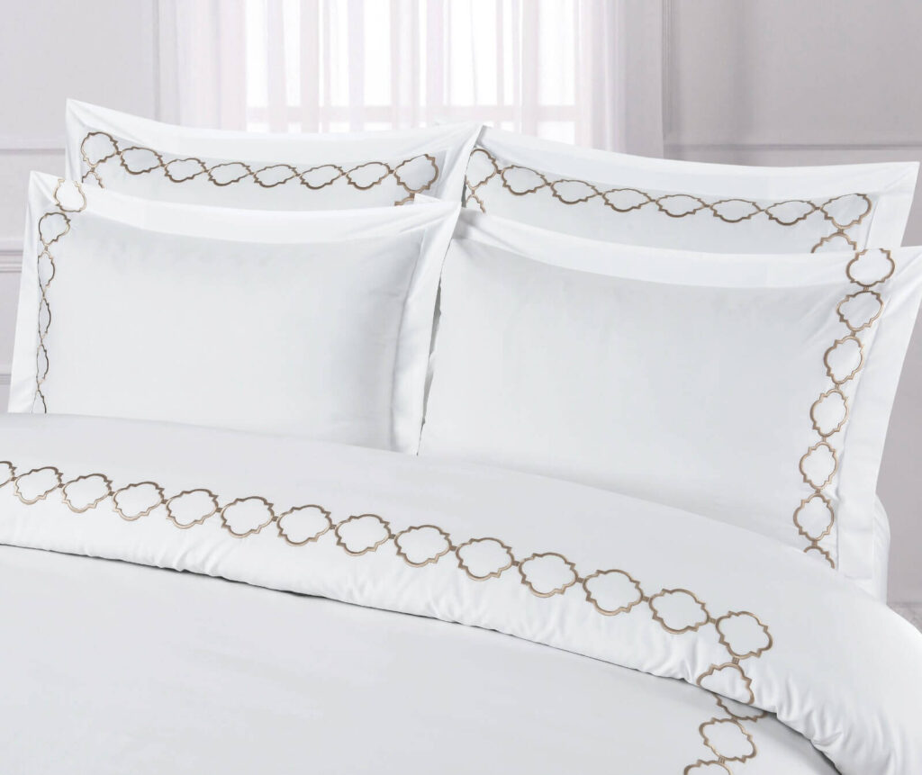 FITTED SHEET (SET) STYLE-2 WHITE WITH LINEN EMBROIDERY