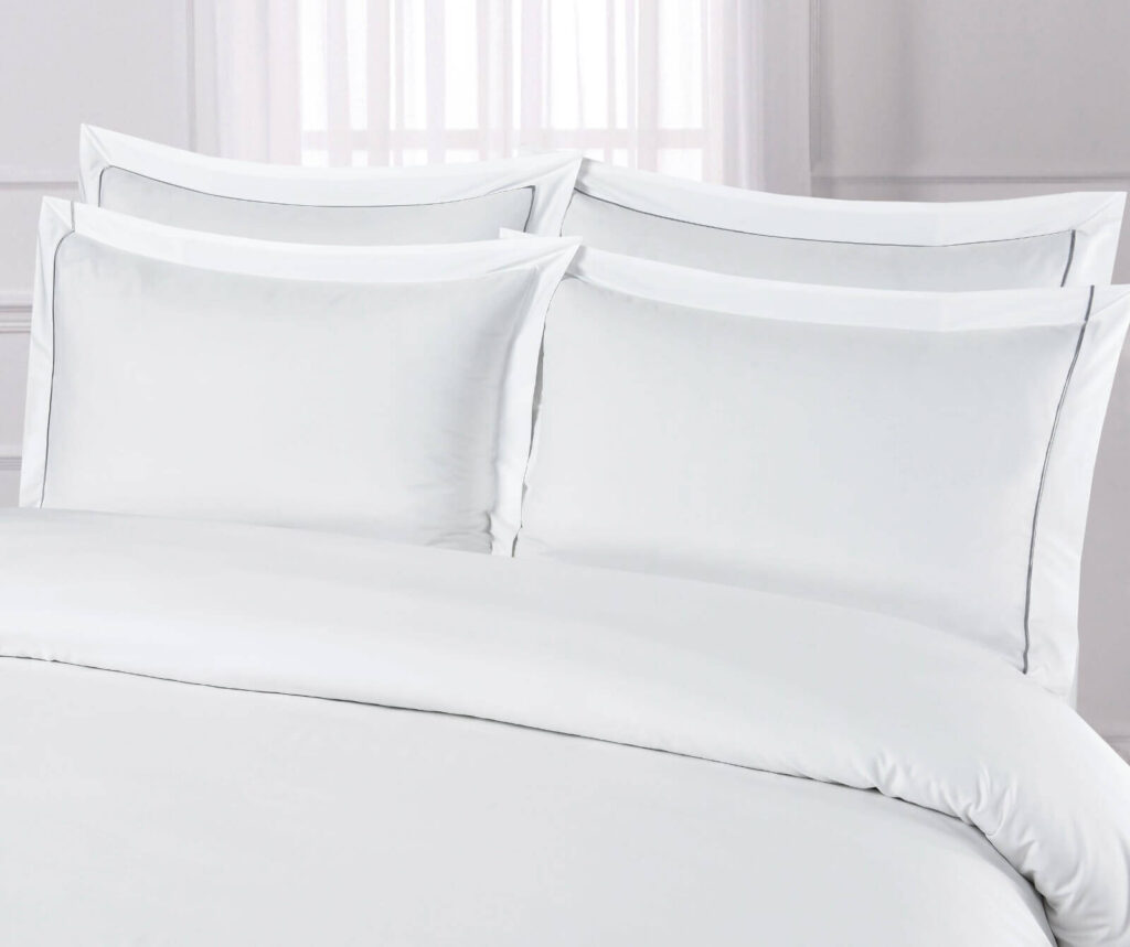 FITTED SHEET (SET) STYLE-4 WHITE WITH GREY EMBROIDERY