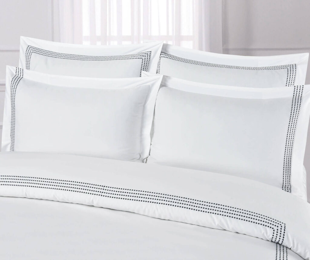 FITTED SHEET (SET) STYLE-3 WHITE WITH BLACK EMBROIDERY