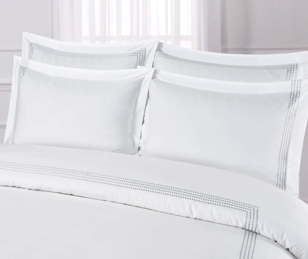 FITTED SHEET (SET) STYLE-3 WHITE WITH GREY EMBROIDERY