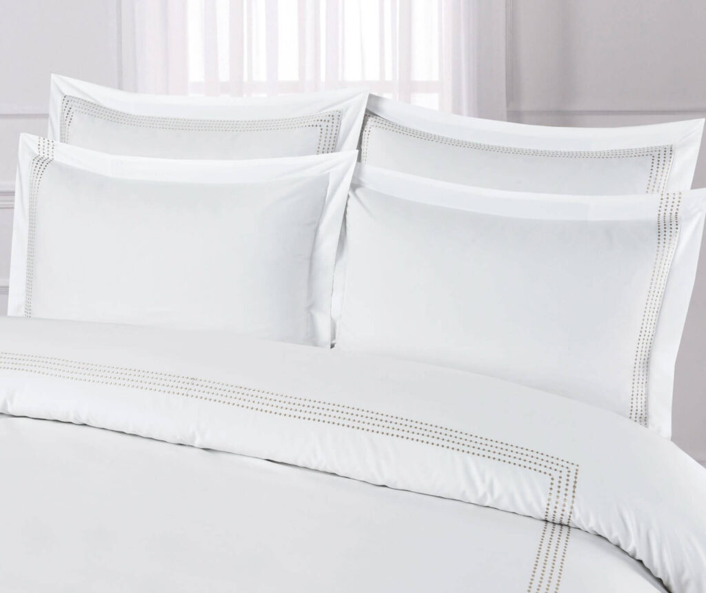 FITTED SHEET (SET) STYLE-3 WHITE WITH LINEN EMBROIDERY