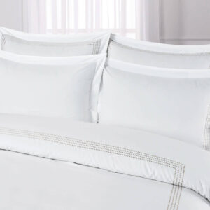 FITTED SHEET (SET) STYLE-3 WHITE WITH LINEN EMBROIDERY